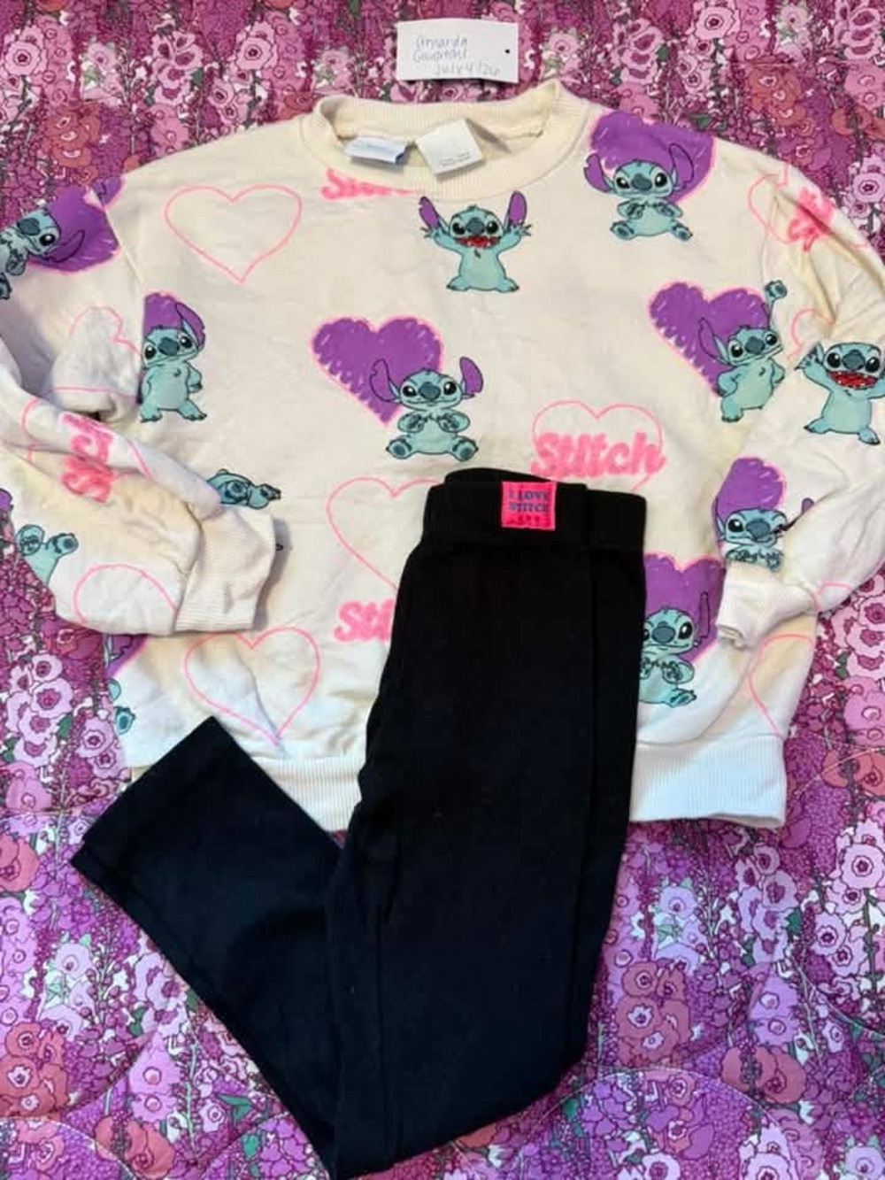 Zara Stitch Heart Print Crewneck Sweatshirt and Black Pants